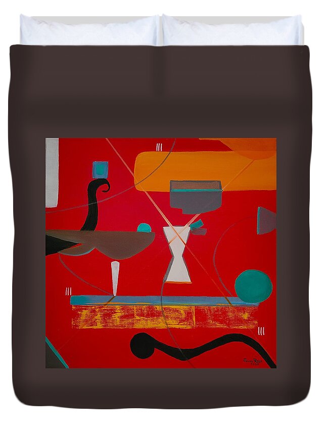 Abstract Duvet Cover featuring the painting Queens and Kings Cant Buy Time by Judith Rhue