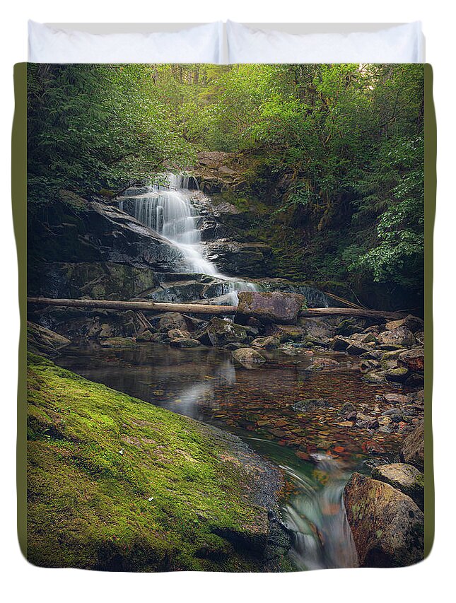 Waterfall Duvet Cover featuring the photograph Quiet Falls by Michael Rauwolf