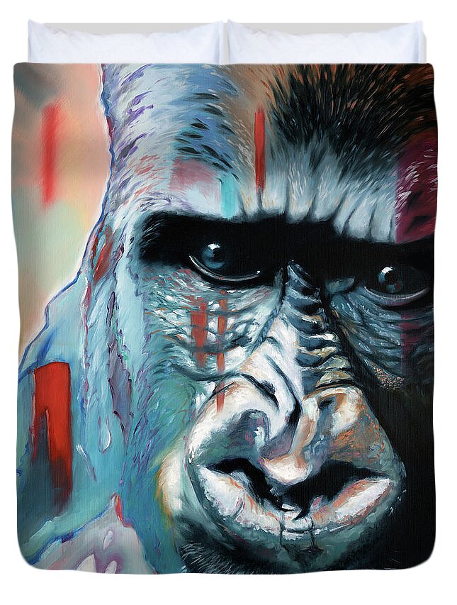 Gorilla Duvet Cover featuring the painting Gorilla - by Uwe Fehrmann