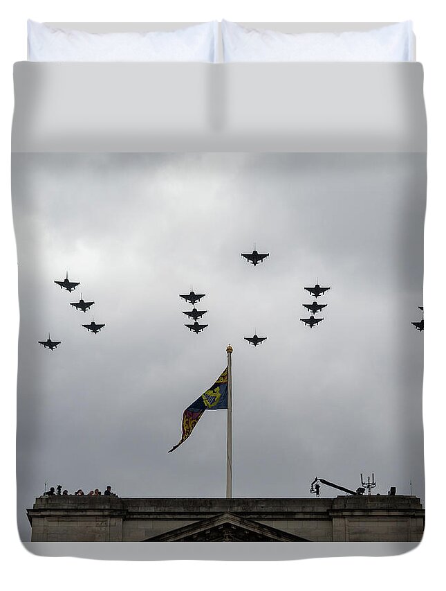 Raf Duvet Cover featuring the photograph RAF 100 fly pass by Andrew Lalchan