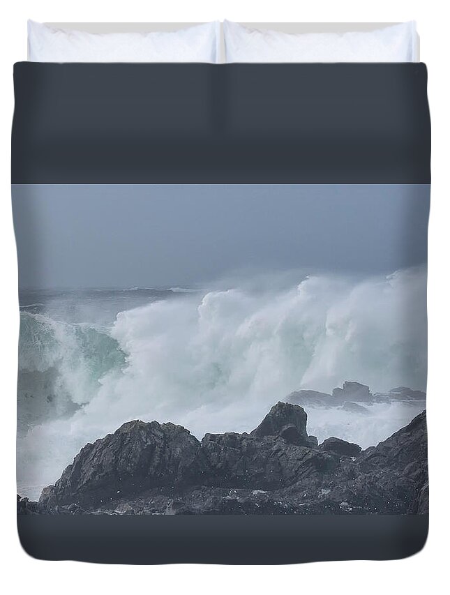 Ocean Duvet Cover featuring the photograph Raging Storm by Randy Hall