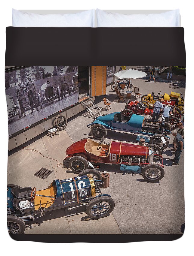 Vintage Racing Duvet Cover featuring the photograph Ragtime Crew by Josh Williams