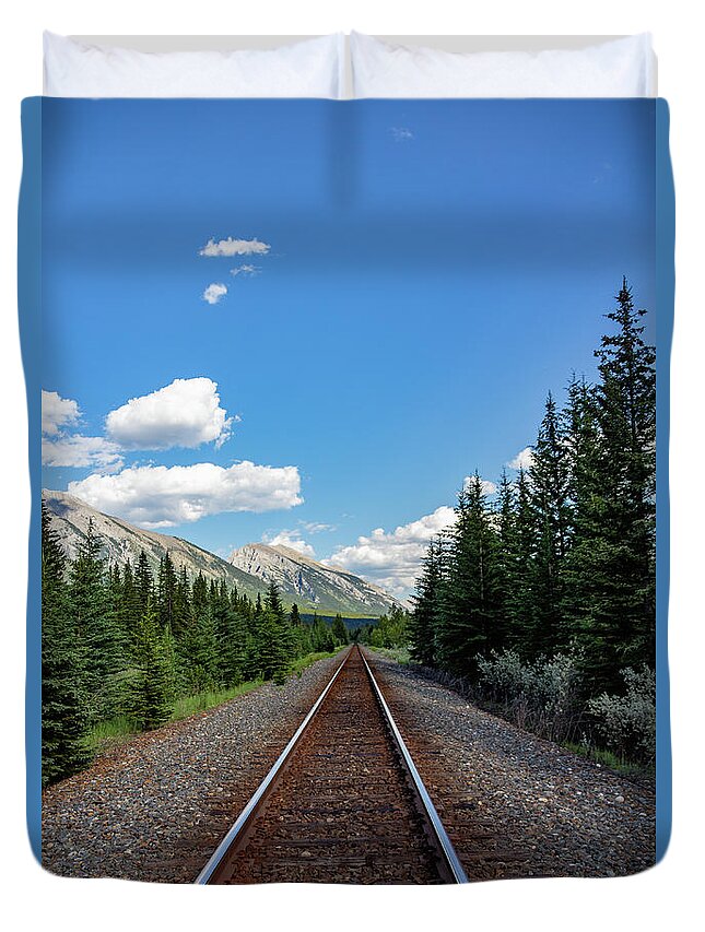 Mountains Duvet Cover featuring the photograph Railway through the Rockies by Cindy Robinson