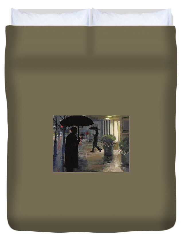 Waltmaes Duvet Cover featuring the painting Rain in New York by Walt Maes