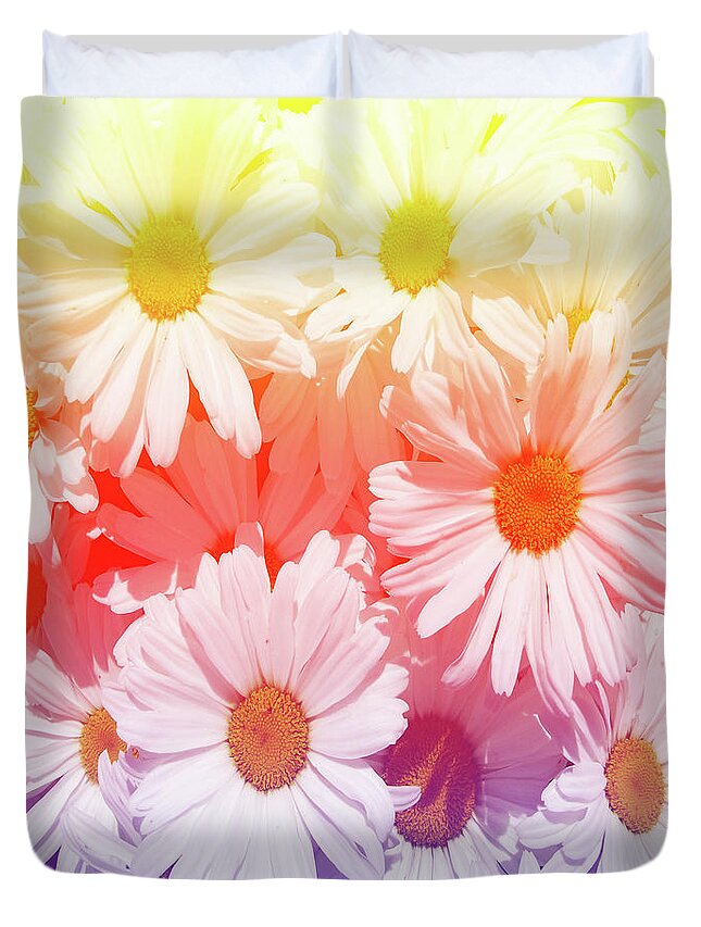 Rainbow Duvet Cover featuring the photograph Rainbow Daisies by Melinda Firestone-White
