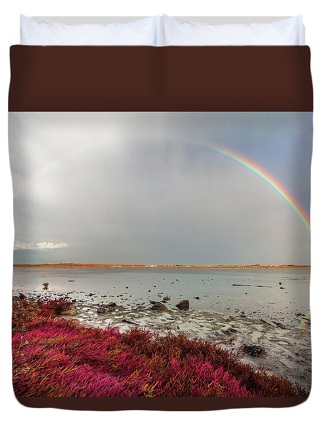 Atanasovsko Lake Duvet Cover featuring the photograph Rainbow by Evgeni Dinev