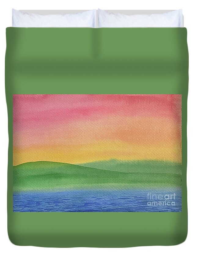 Rainbow Duvet Cover featuring the painting Rainbow Landscape by Lisa Neuman