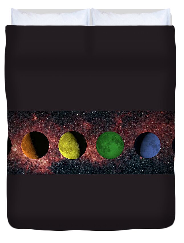 Space Duvet Cover featuring the digital art Rainbow Moon Phases by David Smith