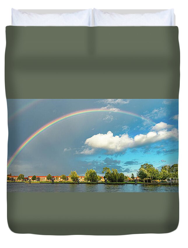 Gouda Duvet Cover featuring the photograph Rainbow over Gouda by Casper Cammeraat