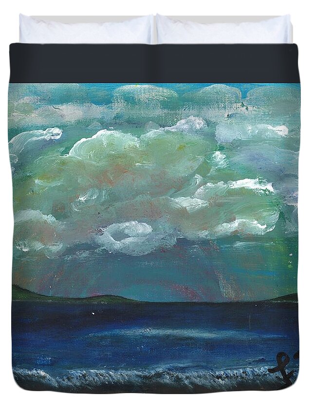 Rainbow Duvet Cover featuring the painting Rainbow Over the Island by Esoteric Gardens KN