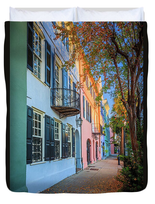 America Duvet Cover featuring the photograph Rainbow Row Homes by Inge Johnsson
