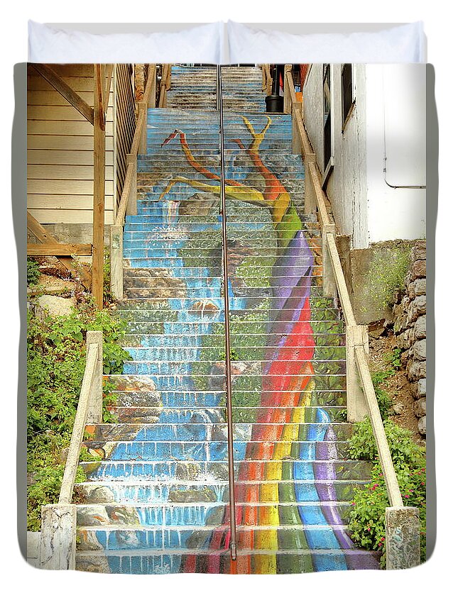 Stairway Duvet Cover featuring the photograph Rainbow Stairs by Lens Art Photography By Larry Trager