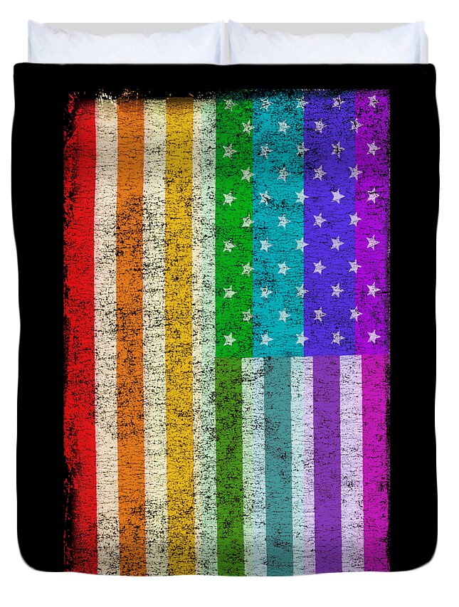 Funny Duvet Cover featuring the digital art Rainbow Us Flag by Flippin Sweet Gear