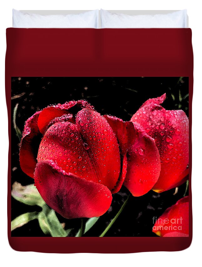 Tulips Duvet Cover featuring the photograph Raindrops on Tulips by Jeanette French