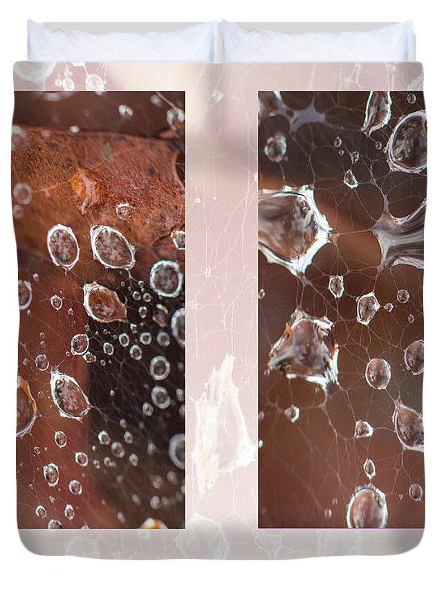 Raindrop Duvet Cover featuring the photograph Raindrops On Web by Karen Rispin