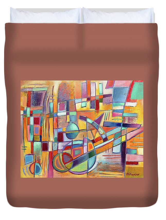 Abstract Duvet Cover featuring the painting Rainmakers Rattle by Jason Williamson