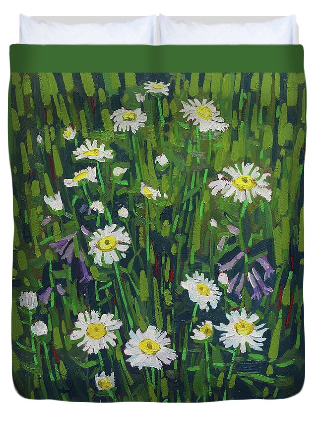 2671 Duvet Cover featuring the painting Rainy Day Daisies by Phil Chadwick