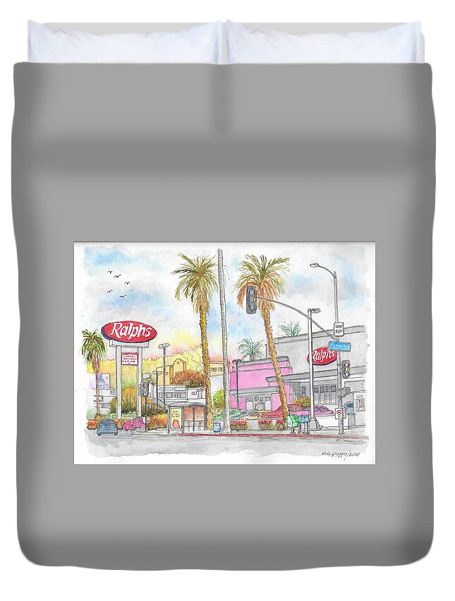 Ralphs Duvet Cover featuring the painting Ralph's Supermarket, Sunset Blvd., Hollywood, CA by Carlos G Groppa