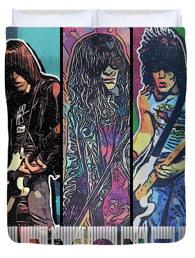 Ramones Duvet Cover featuring the digital art Ramones Pop Art Collage II by Christina Rick