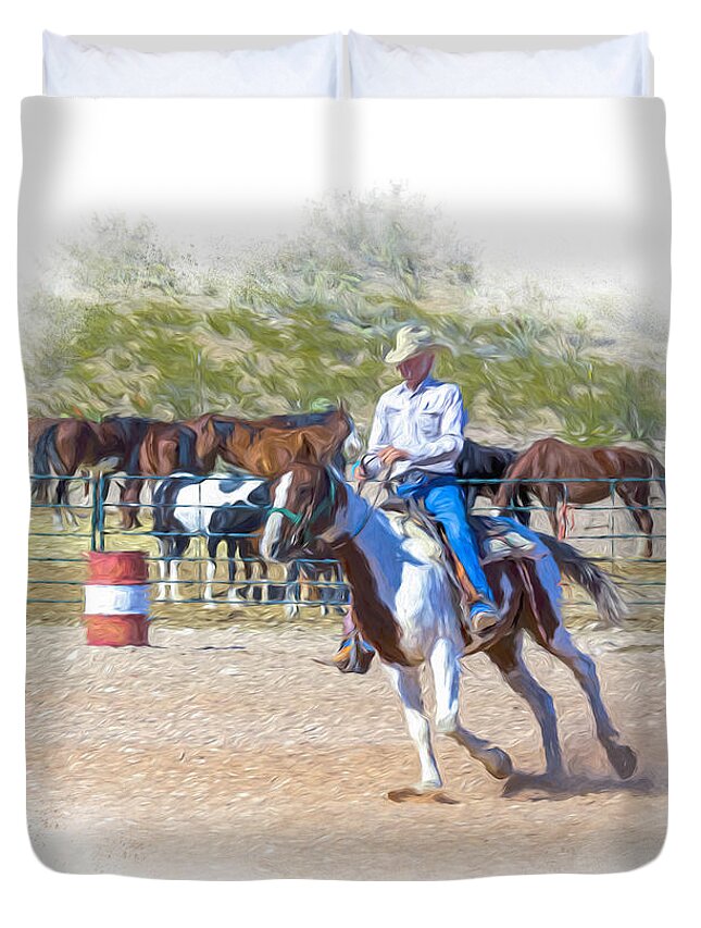 Cowboy Duvet Cover featuring the digital art Ranch Rider Digital Art Painting by Walter Herrit