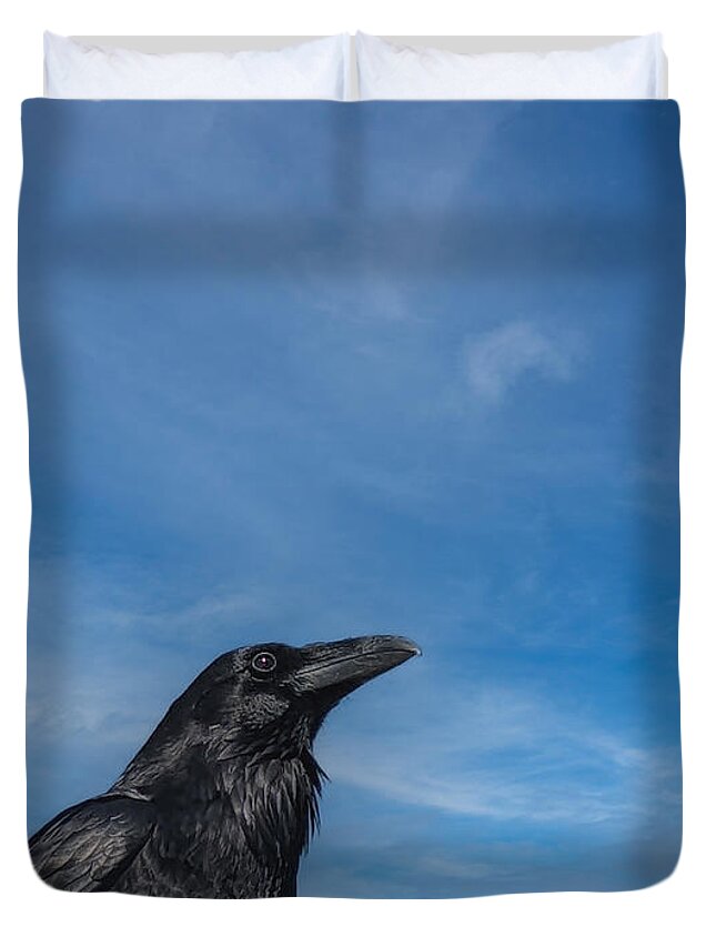 Raven Duvet Cover featuring the photograph Raven Portrait by Laura Putman