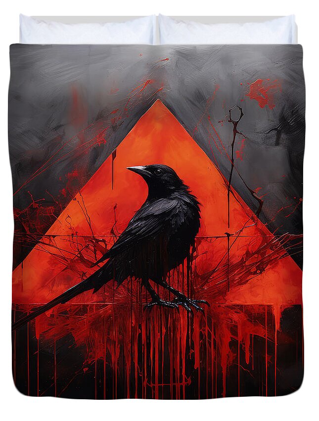 Edgar Allan Poe Duvet Cover featuring the painting Raven's Fury by Lourry Legarde