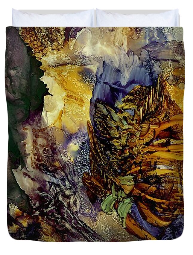 Flow Duvet Cover featuring the painting Re-emergence by Angela Marinari
