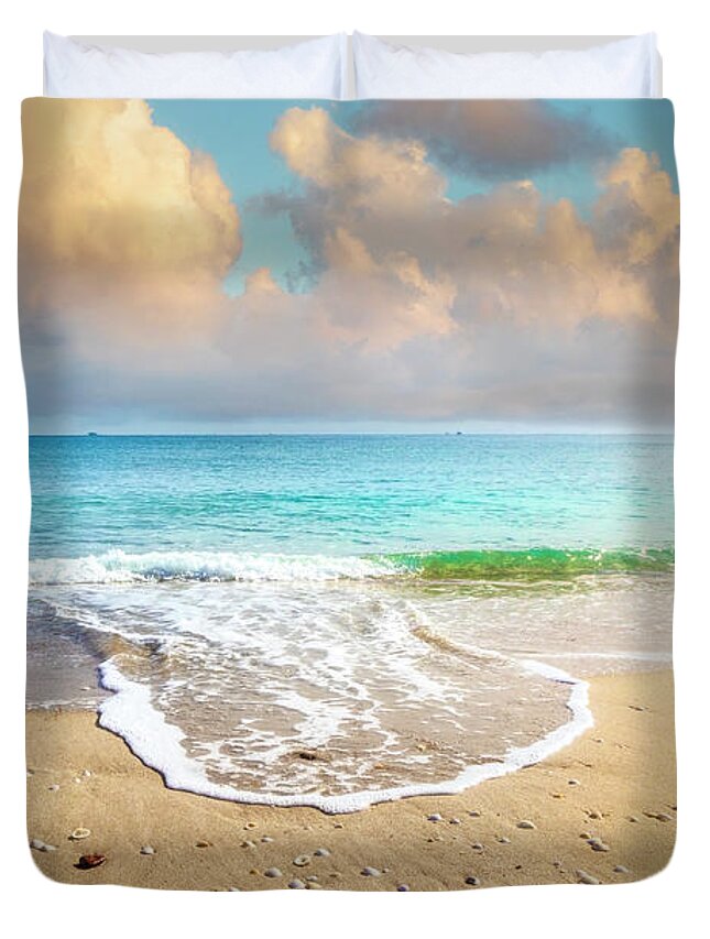 Wave Duvet Cover featuring the photograph Reaching into Shore by Debra and Dave Vanderlaan