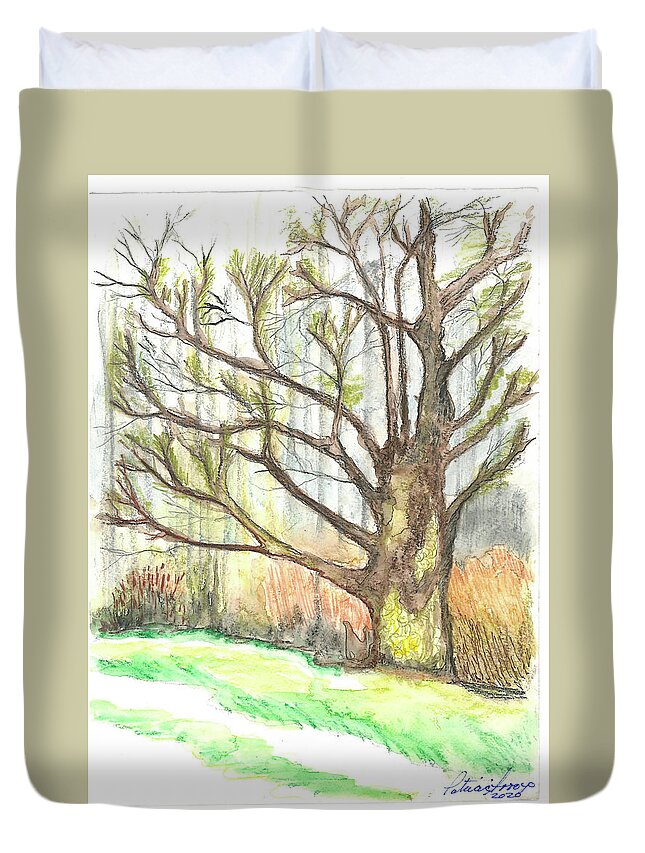 Trees Duvet Cover featuring the painting Reaching by Patricia Arroyo
