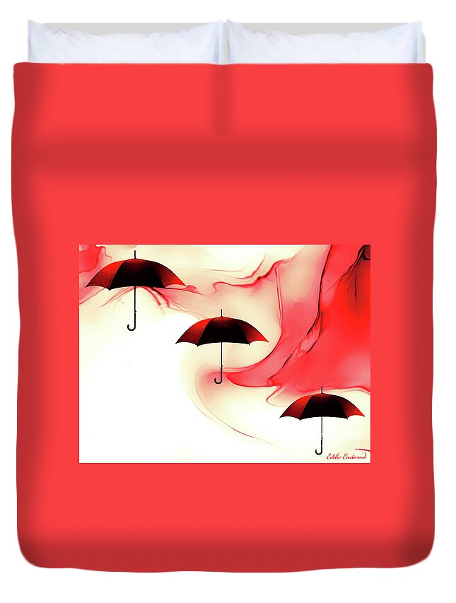 Umbrellas Duvet Cover featuring the digital art Ready for Rain by Eddie Eastwood