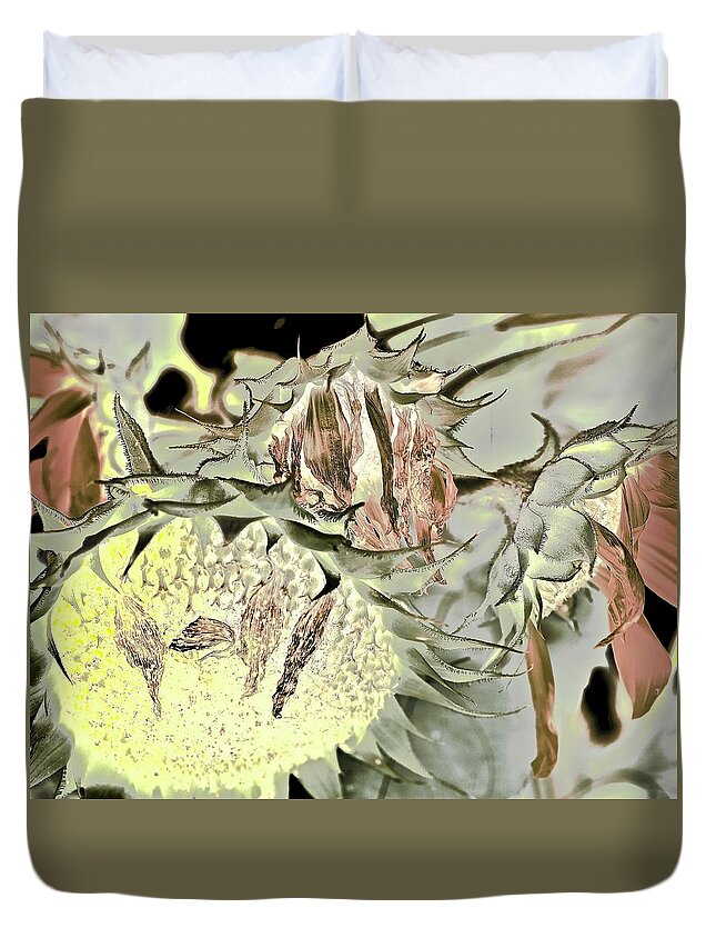 Sunflowers Duvet Cover featuring the mixed media Season's Place by Alida M Haslett