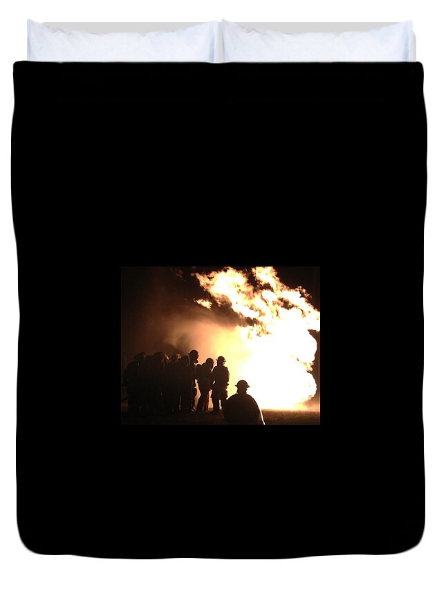 Firefighter Duvet Cover featuring the photograph Real Heroes in Action by Lee Darnell