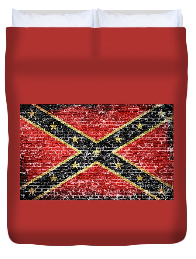 Rebel Flag On Red Brick Duvet Cover featuring the digital art Rebel Flag On Red Brick by Randy Steele