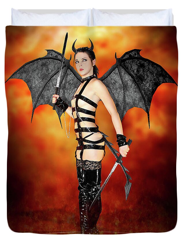 Rebel Duvet Cover featuring the photograph Rebel Succubus by Jon Volden
