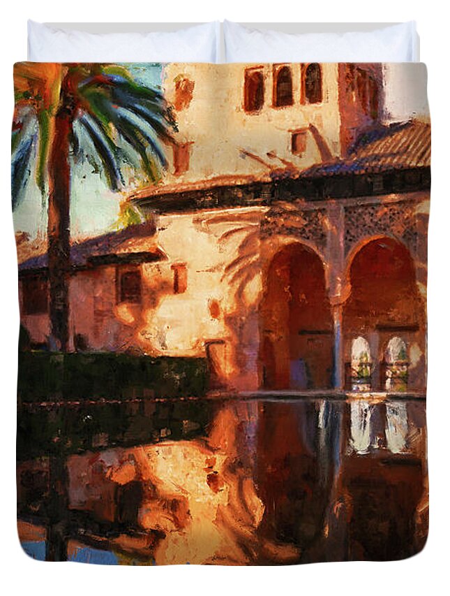 Granada Duvet Cover featuring the painting Recuerdos de la Alhambra - 04 by AM FineArtPrints