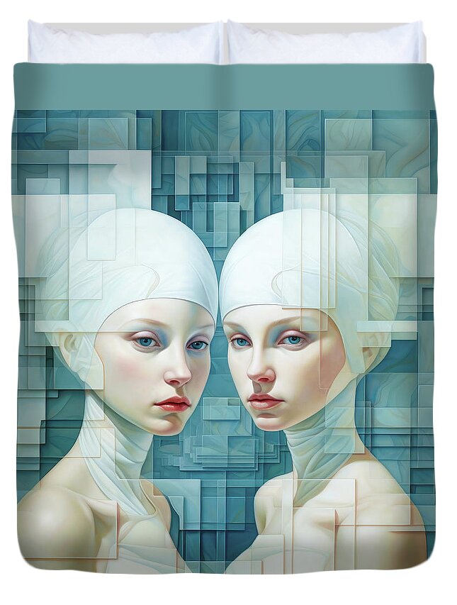 Woman Duvet Cover featuring the digital art Recursive Self 03 by Matthias Hauser