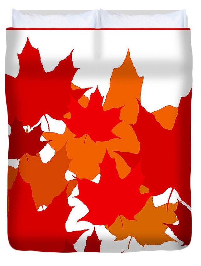 Red And Gold Fall Leaves Duvet Cover featuring the digital art Red and Gold Fall Leaves by Val Arie