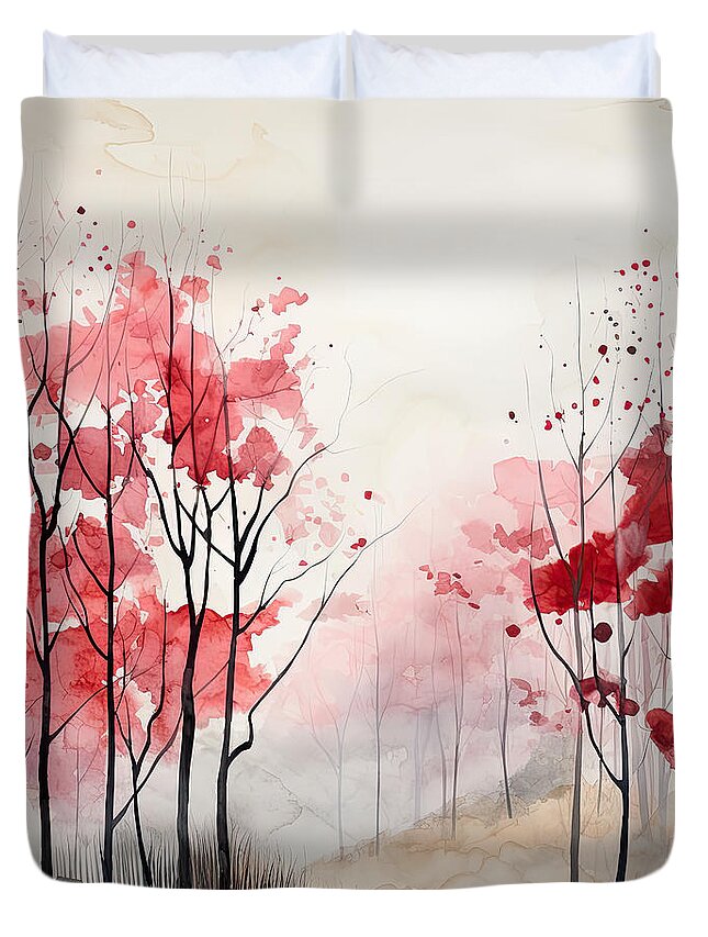 Red And Gray Duvet Cover featuring the painting Red and Gray Duet by Lourry Legarde