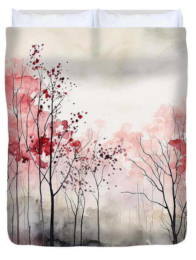Red And Gray Duvet Cover featuring the painting Red and Gray Simplicity by Lourry Legarde