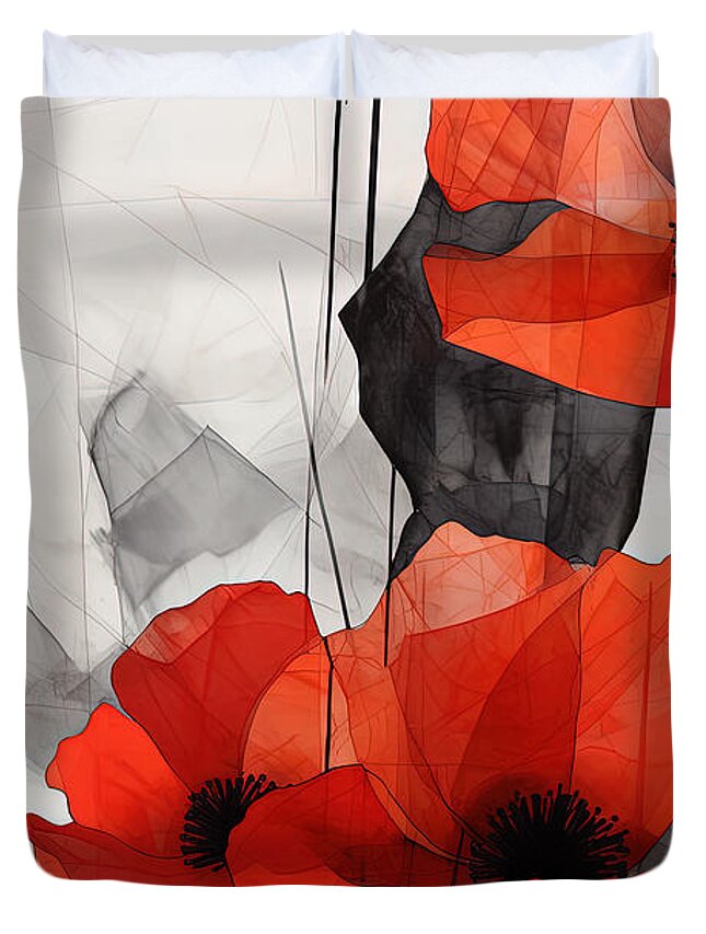 Poppies Duvet Cover featuring the painting Red and Monochrome Art by Lourry Legarde