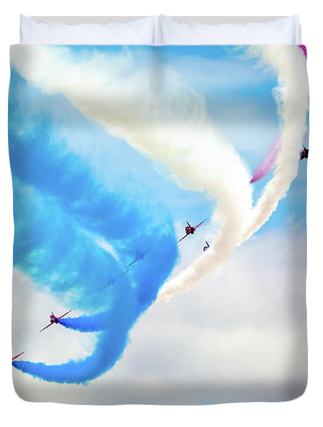 Airplane Duvet Cover featuring the photograph Red Arrows by Rastislav Margus