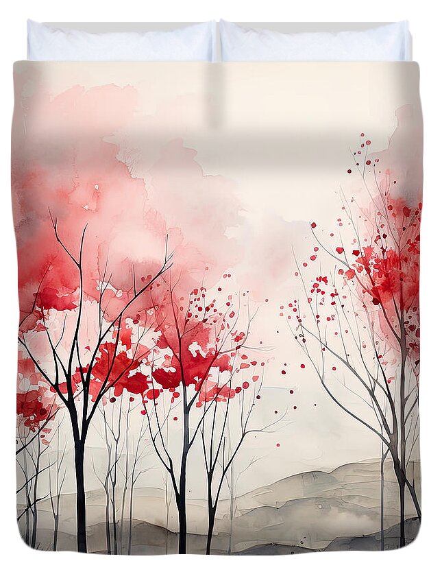 Red And Gray Duvet Cover featuring the photograph Red Autumn Bliss by Lourry Legarde