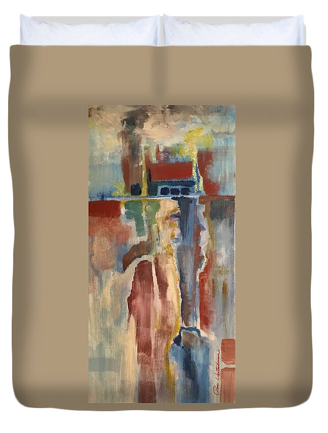 Barn Duvet Cover featuring the mixed media Red Barn Abstract by Pam Veitenheimer