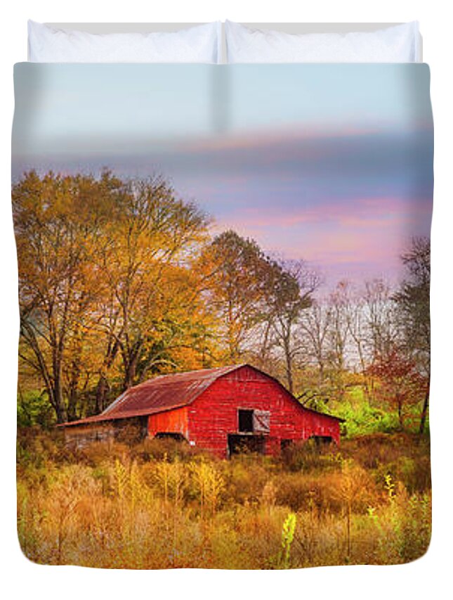 Barn Duvet Cover featuring the photograph Red Barn at Dawn by Debra and Dave Vanderlaan