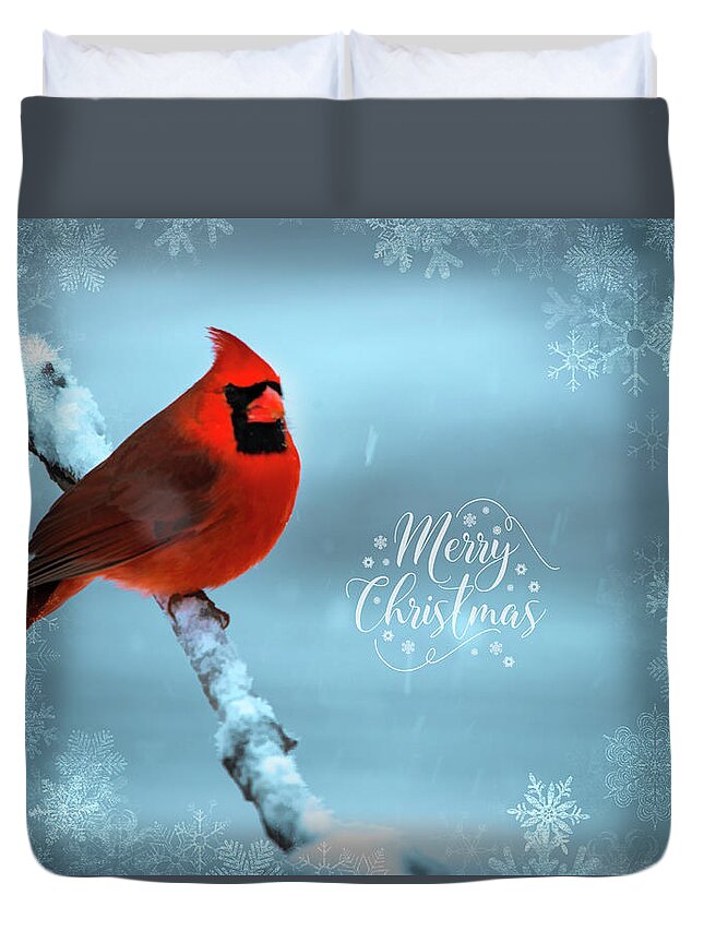 Bird Duvet Cover featuring the photograph Red Bird Christmas by Cathy Kovarik