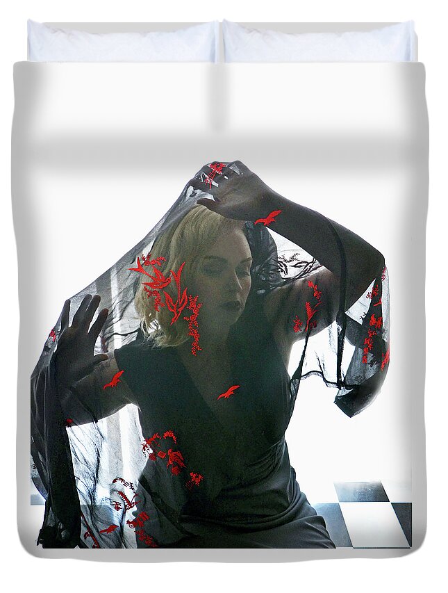 Mental Health Duvet Cover featuring the photograph Red Bird of Courage by Marilyn MacCrakin