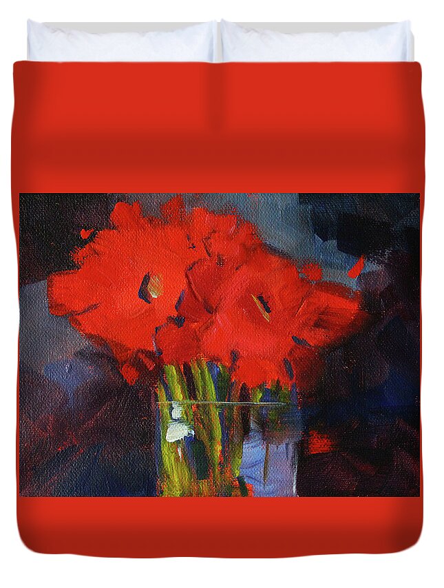 Red Floral Duvet Cover featuring the painting Red Floral by Nancy Merkle