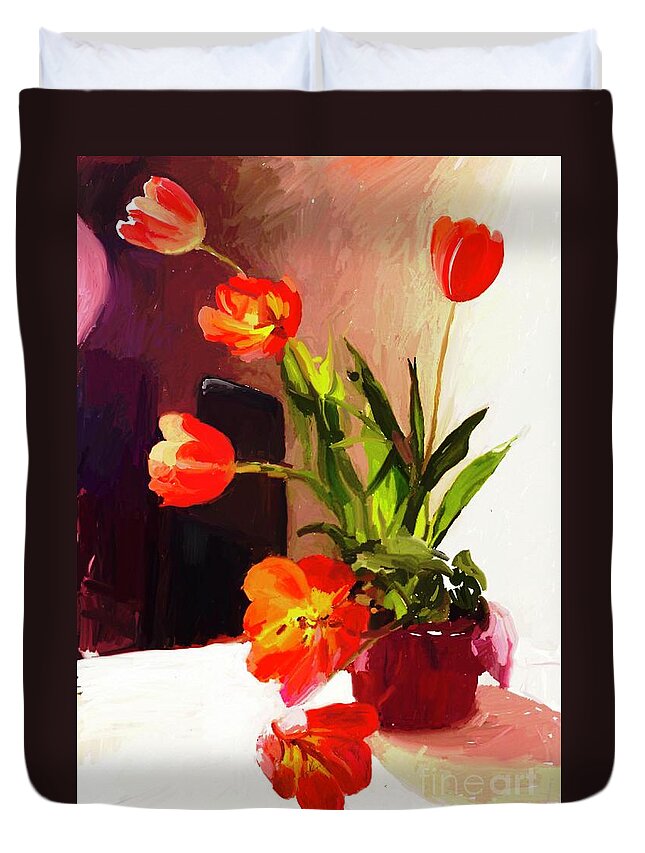 Flowers Duvet Cover featuring the digital art Red Flowers by Joe Roache