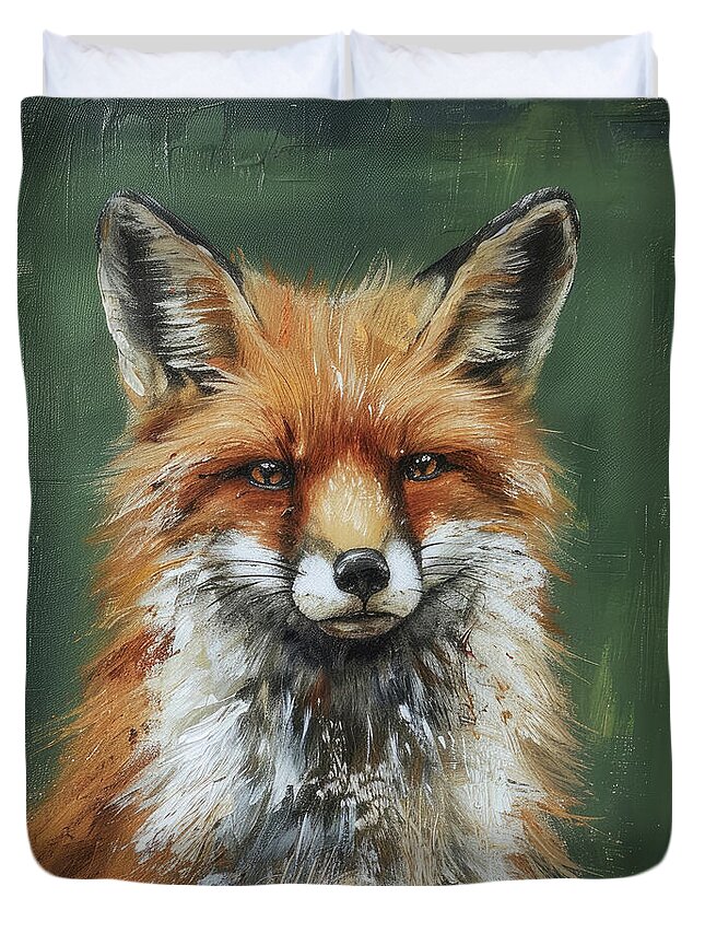 Fox Duvet Cover featuring the painting Red Fox Portrait by Tina LeCour