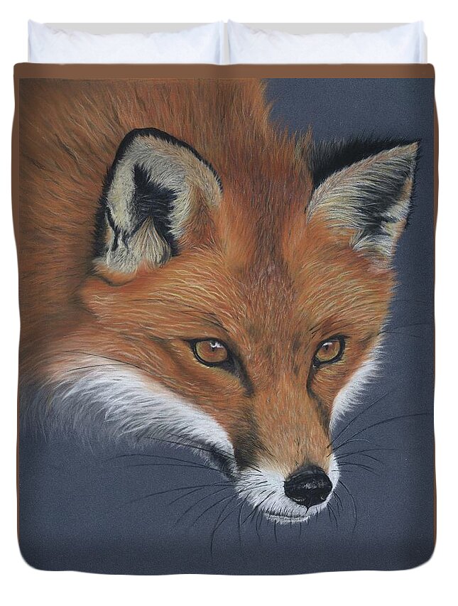 Red Fox Duvet Cover featuring the pastel Red Fox by Twyla Francois